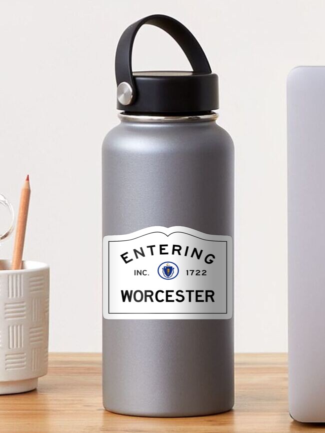 Thumbnail 1 of 3, Sticker, Entering Worcester Road Sign - Worcester, Massachusetts designed and sold by southshorepics.