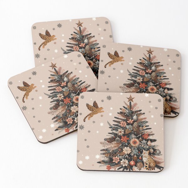 Item preview, Leopard Print Christmas Tree Pattern Bengal Cat Canvas Wall Art Pattern Feathers Flowers Eclectic Exotic designed and sold by CoffeeIsATrip.