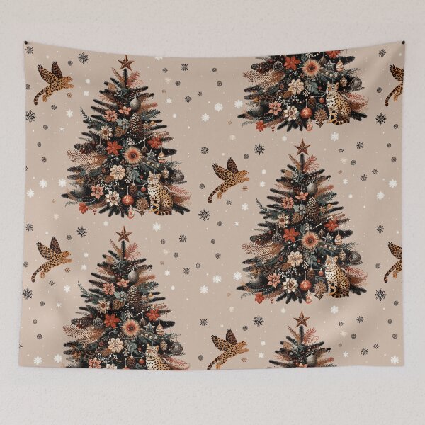 Item preview, Leopard Print Christmas Tree Pattern Bengal Cat Canvas Wall Art Pattern Feathers Flowers Eclectic Exotic designed and sold by CoffeeIsATrip.