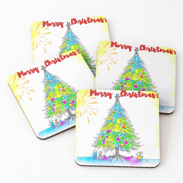 Item preview, Sunny Christmas Bliss - Stick Figure Family Around a Vibrant Tree designed and sold by TrendyTreasureP.