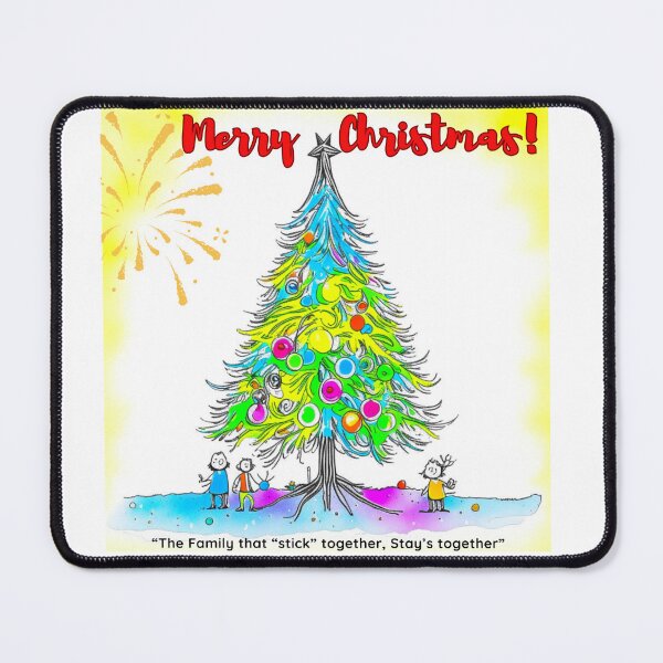 Item preview, Sunny Christmas Bliss - Stick Figure Family Around a Vibrant Tree designed and sold by TrendyTreasureP.