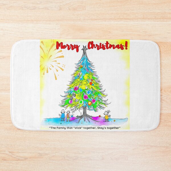 Item preview, Sunny Christmas Bliss - Stick Figure Family Around a Vibrant Tree designed and sold by TrendyTreasureP.