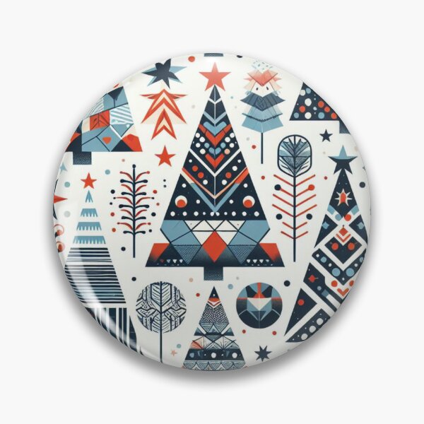 Item preview, Modern Geometric Christmas Tree mid Century Greens Blues Rust Red pattern Nordic Scandinavian  designed and sold by CoffeeIsATrip.