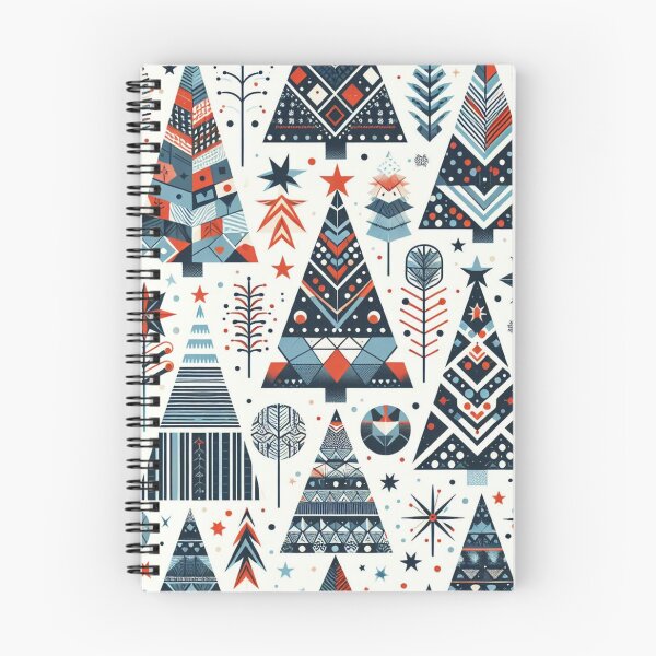 Item preview, Modern Geometric Christmas Tree mid Century Greens Blues Rust Red pattern Nordic Scandinavian  designed and sold by CoffeeIsATrip.