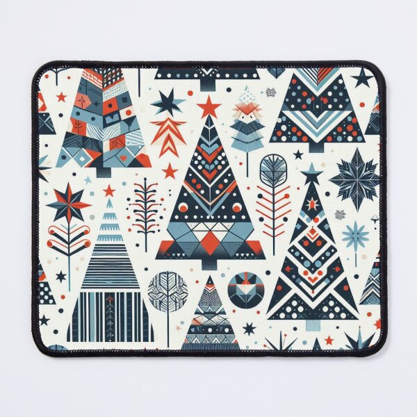 Item preview, Modern Geometric Christmas Tree mid Century Greens Blues Rust Red pattern Nordic Scandinavian designed and sold by CoffeeIsATrip.