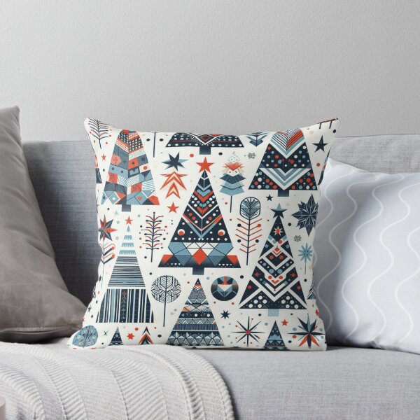 Item preview, Modern Geometric Christmas Tree mid Century Greens Blues Rust Red pattern Nordic Scandinavian  designed and sold by CoffeeIsATrip.