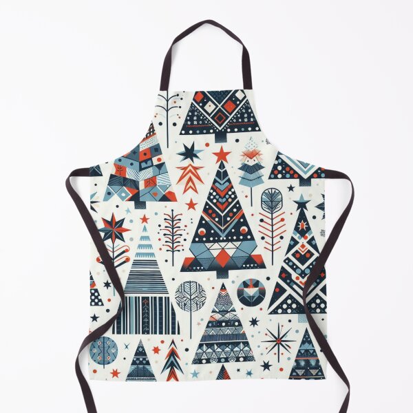 Item preview, Modern Geometric Christmas Tree mid Century Greens Blues Rust Red pattern Nordic Scandinavian  designed and sold by CoffeeIsATrip.