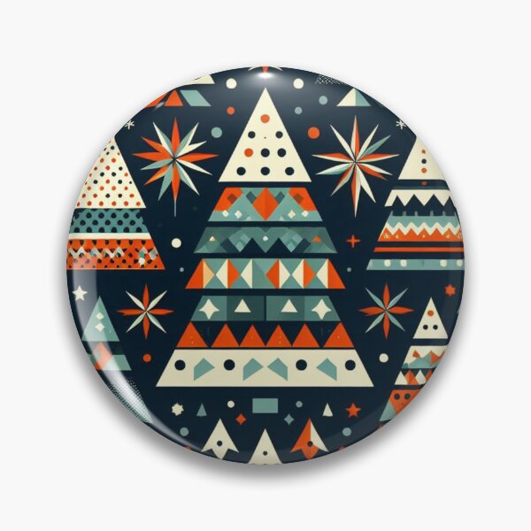 Item preview, Modern Geometric Christmas Tree mid Century Turquois Greens Blues Rust Red pattern Nordic Scandinavian  designed and sold by CoffeeIsATrip.