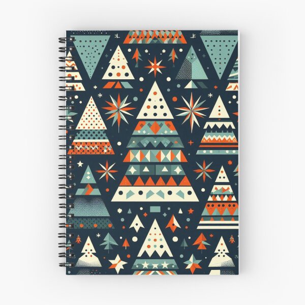 Item preview, Modern Geometric Christmas Tree mid Century Turquois Greens Blues Rust Red pattern Nordic Scandinavian  designed and sold by CoffeeIsATrip.