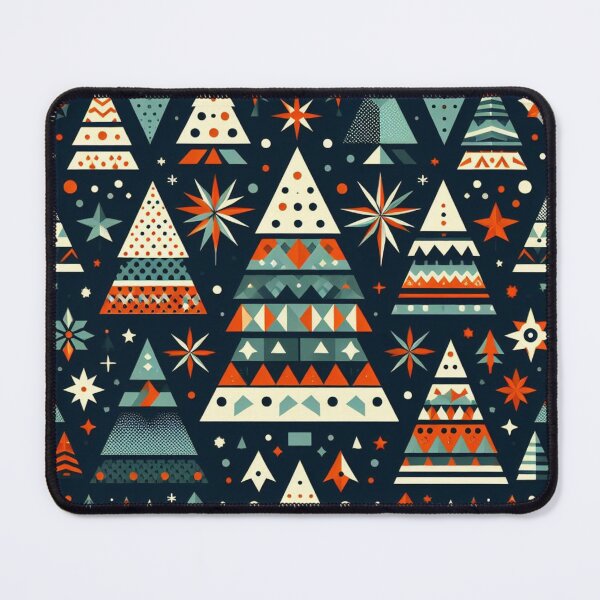 Item preview, Modern Geometric Christmas Tree mid Century Turquois Greens Blues Rust Red pattern Nordic Scandinavian designed and sold by CoffeeIsATrip.