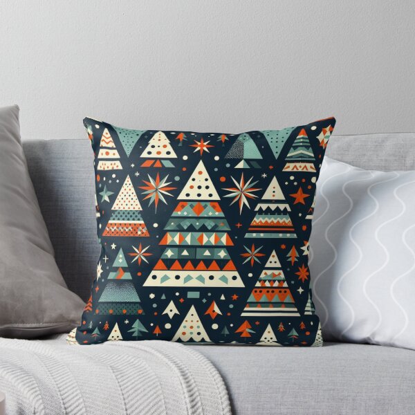 Item preview, Modern Geometric Christmas Tree mid Century Turquois Greens Blues Rust Red pattern Nordic Scandinavian  designed and sold by CoffeeIsATrip.