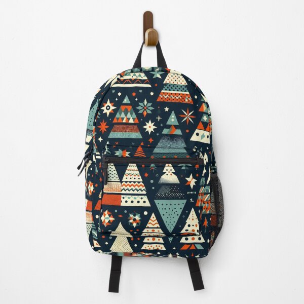 Item preview, Modern Geometric Christmas Tree mid Century Turquois Greens Blues Rust Red pattern Nordic Scandinavian  designed and sold by CoffeeIsATrip.