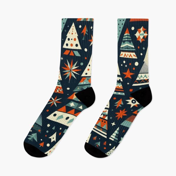 Item preview, Modern Geometric Christmas Tree mid Century Turquois Greens Blues Rust Red pattern Nordic Scandinavian  designed and sold by CoffeeIsATrip.