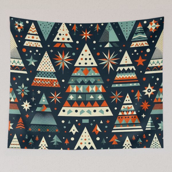 Item preview, Modern Geometric Christmas Tree mid Century Turquois Greens Blues Rust Red pattern Nordic Scandinavian  designed and sold by CoffeeIsATrip.