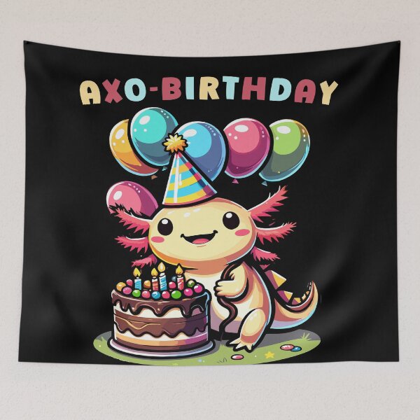 Item preview, Axolotl birthday party with ballons And cake - Cute Kawaii mexican walking fish birthday celebration pun designed and sold by ColorAlotl.
