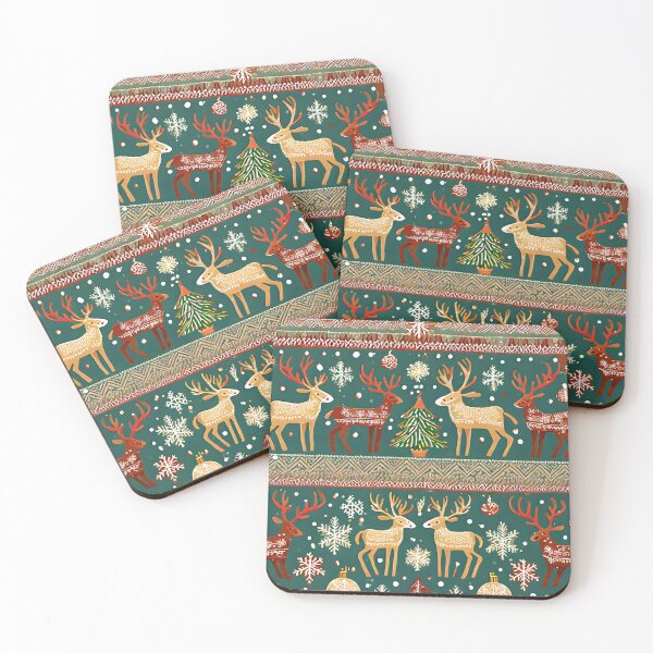 Item preview, Abstract classic snowflakes, reindeer, and ornaments pattern designed and sold by emaotx.