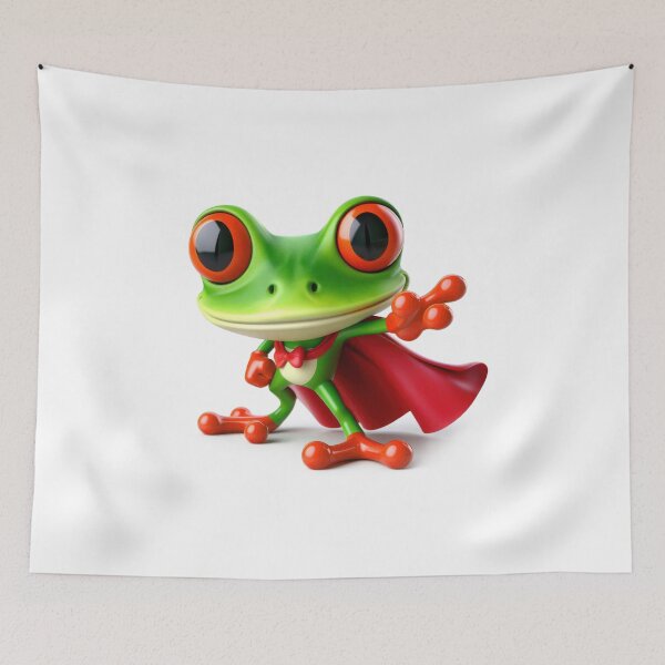 Item preview, funny superhero red eyed tree frog with cape  designed and sold by clearviewstock.