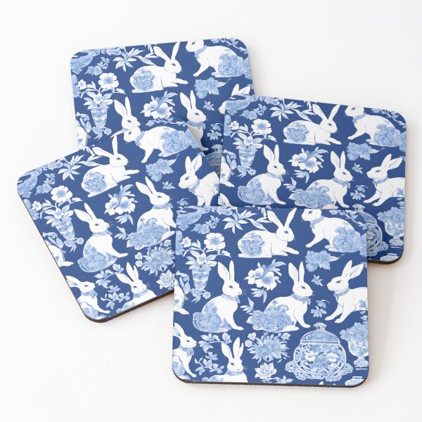 Item preview, Blue and white chinoiserie bunny rabbit designed and sold by SophieClimaArt.