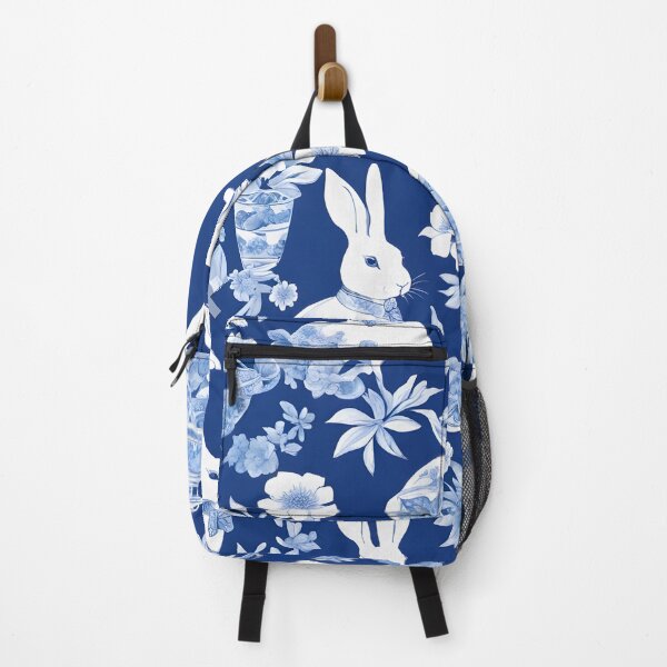 Item preview, Blue and white chinoiserie bunny rabbit designed and sold by SophieClimaArt.