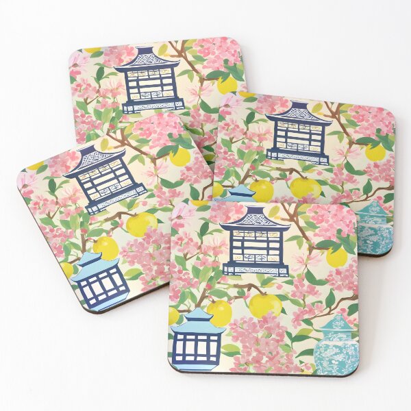 Item preview, Lemons and cherry blossom chinoiserie garden designed and sold by SophieClimaArt.