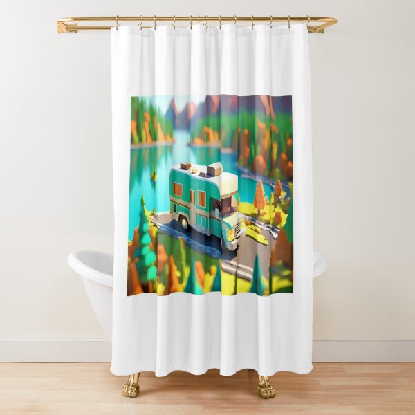 Dusche Vorhang für Camper Anhänger Camping Bad Camping Anhänger Bär  Lagerfeuer und Wald Silhouette Badewanne Bildschirm mit Haken