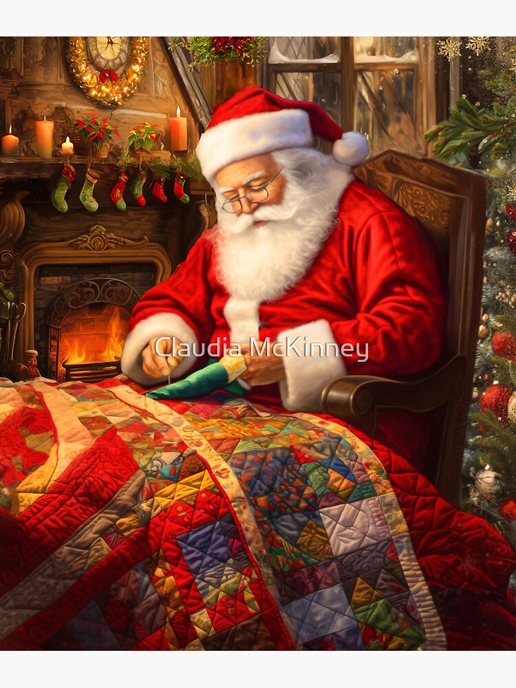 Thumbnail 3 of 3, Sticker, Quilting Santa Claus designed and sold by phatpuppyart.