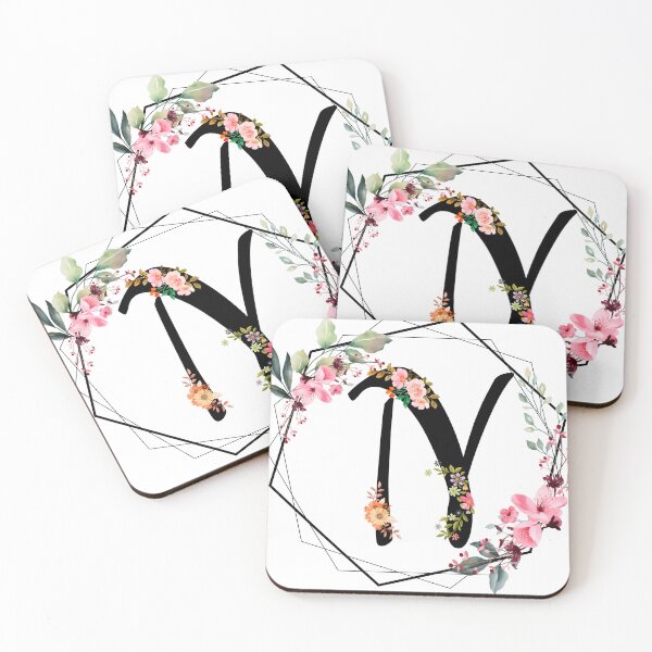 Item preview, N monogram flowers, watercolor designed and sold by OmikronStore.