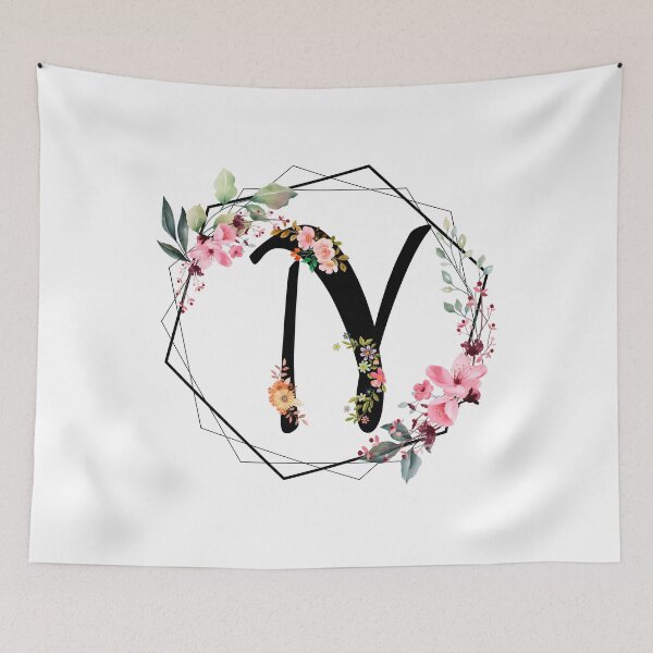 Item preview, N monogram flowers, watercolor designed and sold by OmikronStore.