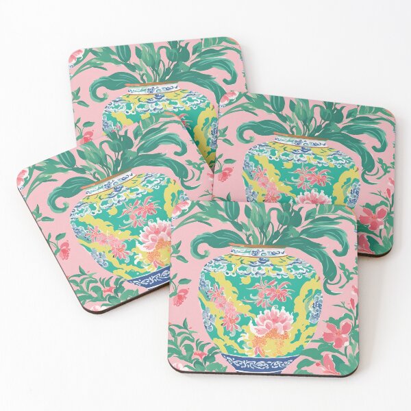 Item preview, Yellow chinoiserie jar on pink designed and sold by SophieClimaArt.