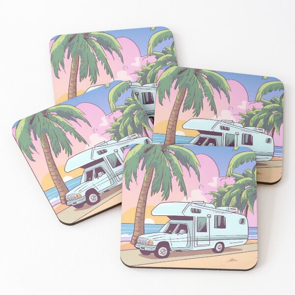 Item preview, Cartoon RV Campervan Motorhome Pink Sunsets 4 of 4 designed and sold by Meridian Threads.