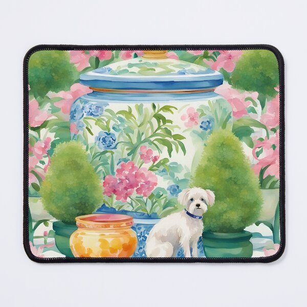Item preview, Cute terrier in chinoiserie garden designed and sold by SophieClimaArt.