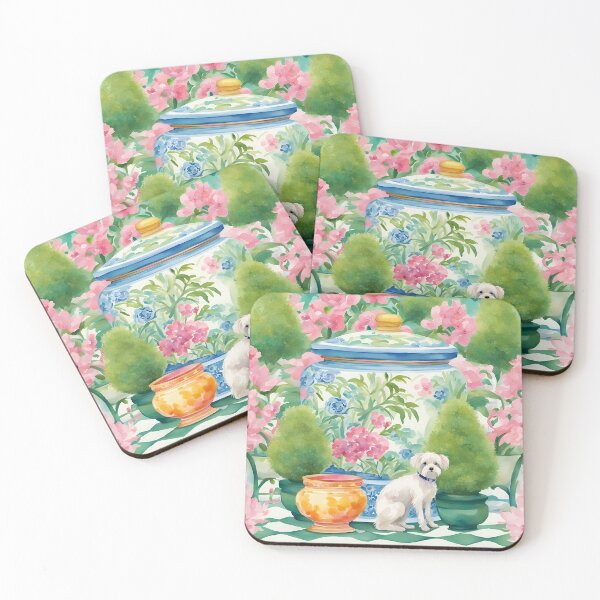 Item preview, Cute terrier in chinoiserie garden designed and sold by SophieClimaArt.