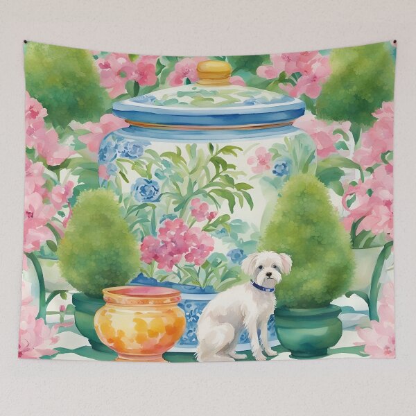 Item preview, Cute terrier in chinoiserie garden designed and sold by SophieClimaArt.