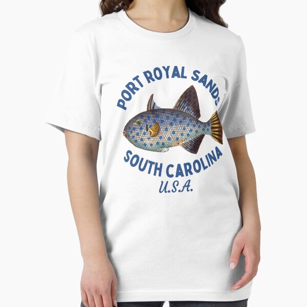 Item preview, Retro Fish Port Royal Sands South Carolina- Navy Text- Island / Beach designed and sold by TimelessLocales.