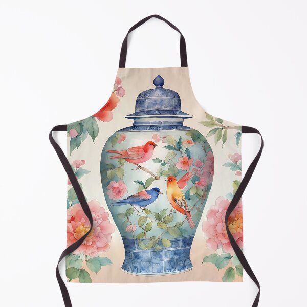 Item preview, Chinoiserie jar with birds and flowers chinoiserie watercolor designed and sold by SophieClimaArt.