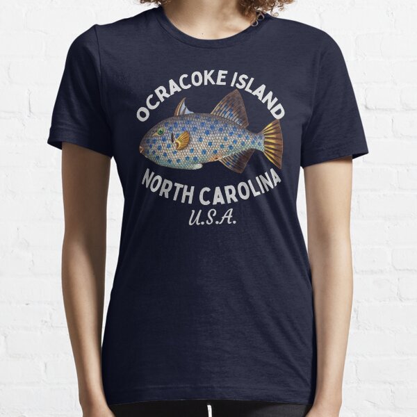 Item preview, Retro Fish Ocracoke Island North Carolina- Silver Text- Island / Beach designed and sold by TimelessLocales.