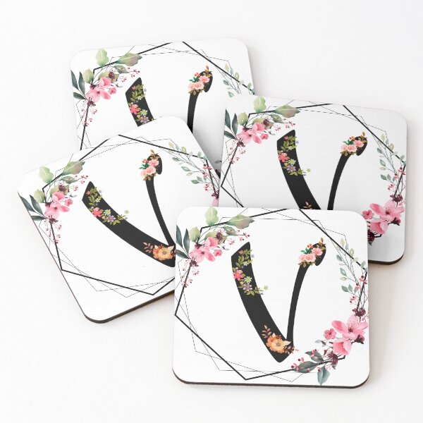 Item preview, V monogram flowers, watercolor designed and sold by OmikronStore.