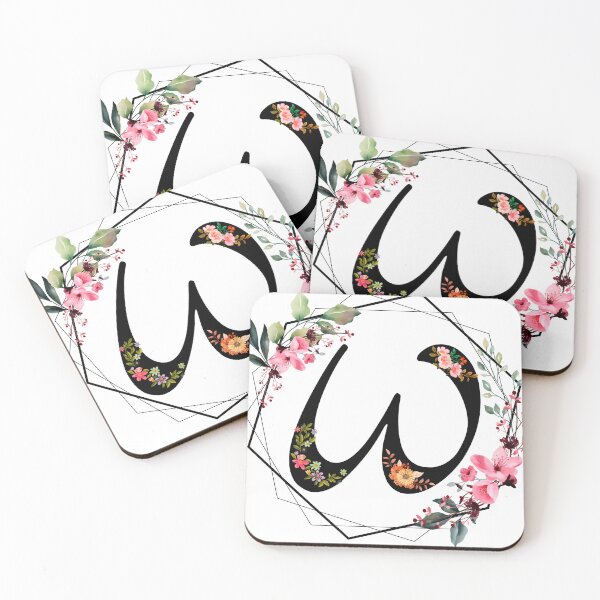 Item preview, W monogram, flowers, watercolor designed and sold by OmikronStore.