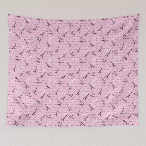 Item preview, Cute Pink and Black Je T aime Paris Pattern designed and sold by ClaudiaFlores.