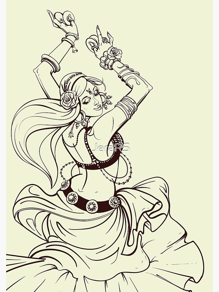 Illustration, a girl with long hair in an oriental costume is dancing belly  dance. A simple sketch is drawn by lines. Stock Illustration | Adobe Stock