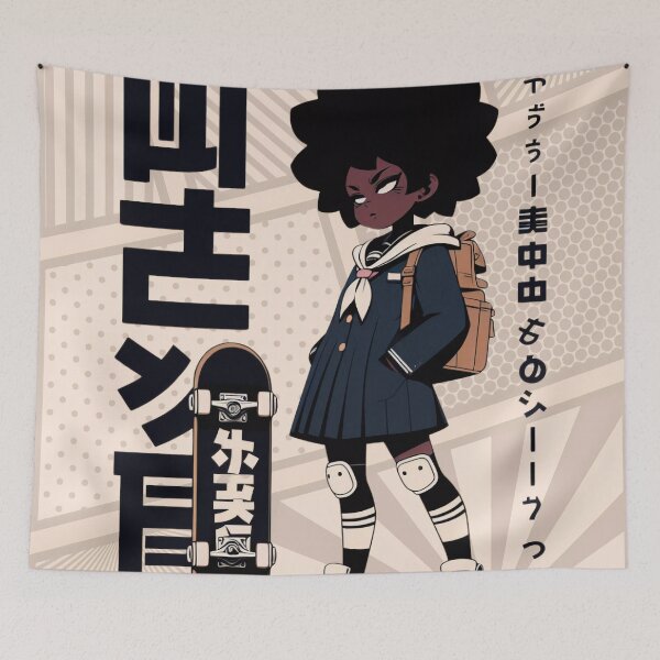 Item preview, Japanese Digital Art of African American Girl on Skateboard with Pop Art Background designed and sold by IAPICTURE.