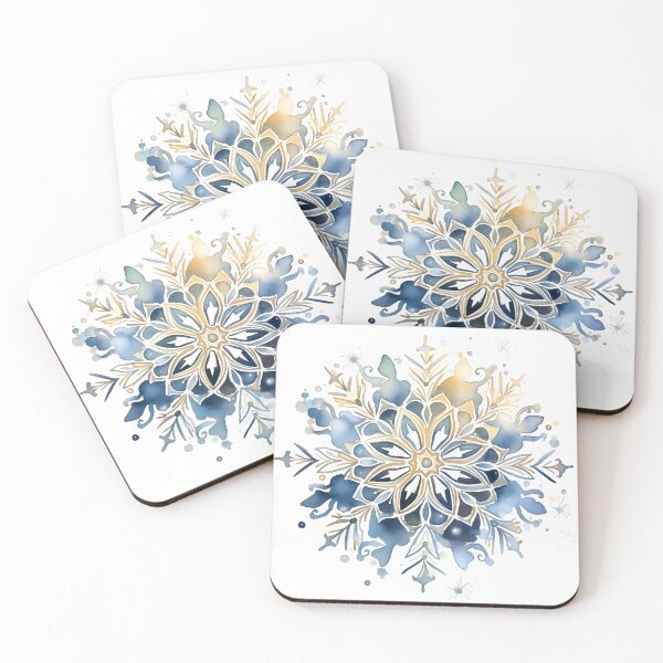 Item preview, Blue and gold watercolor snowflake print designed and sold by dcrc.