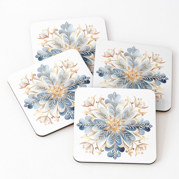 Item preview, blue and gold watercolor snowflake print designed and sold by dcrc.