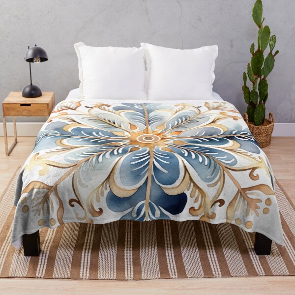 Item preview, blue and gold watercolor snowflake print designed and sold by dcrc.