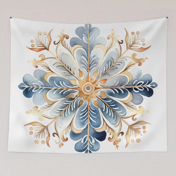 Item preview, blue and gold watercolor snowflake print designed and sold by dcrc.