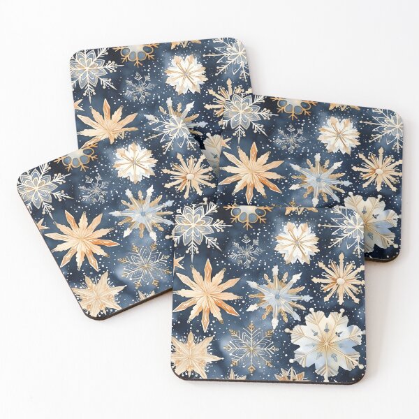 Item preview, blue and gold watercolor snowflake print designed and sold by dcrc.