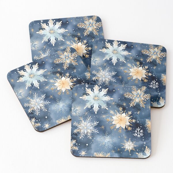 Item preview, blue and gold watercolor snowflake print designed and sold by dcrc.