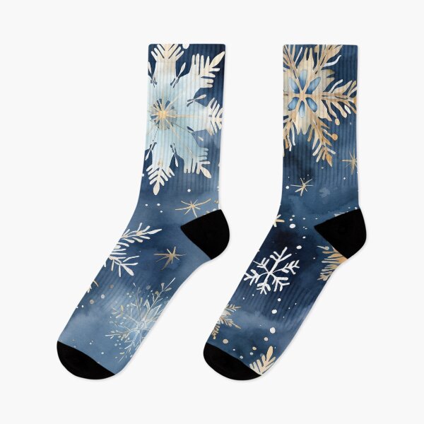 Item preview, blue and gold watercolor snowflake print designed and sold by dcrc.
