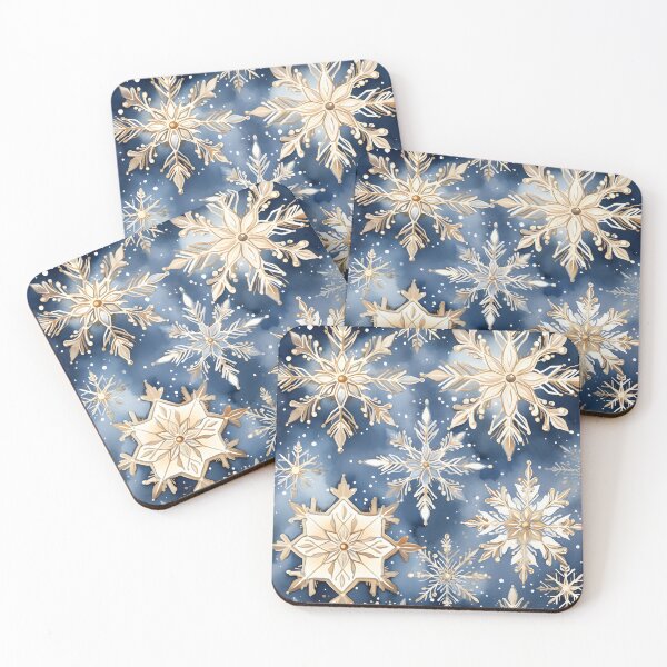 Item preview, blue and gold watercolor snowflake print designed and sold by dcrc.