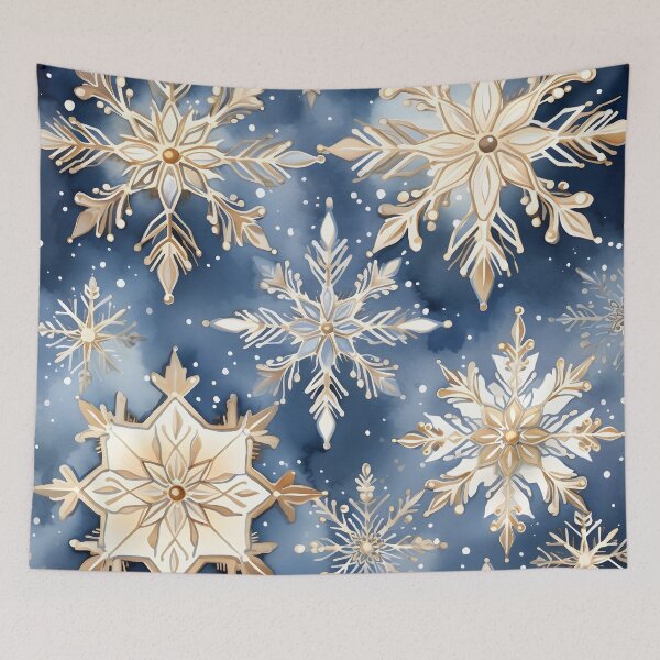 Item preview, blue and gold watercolor snowflake print designed and sold by dcrc.